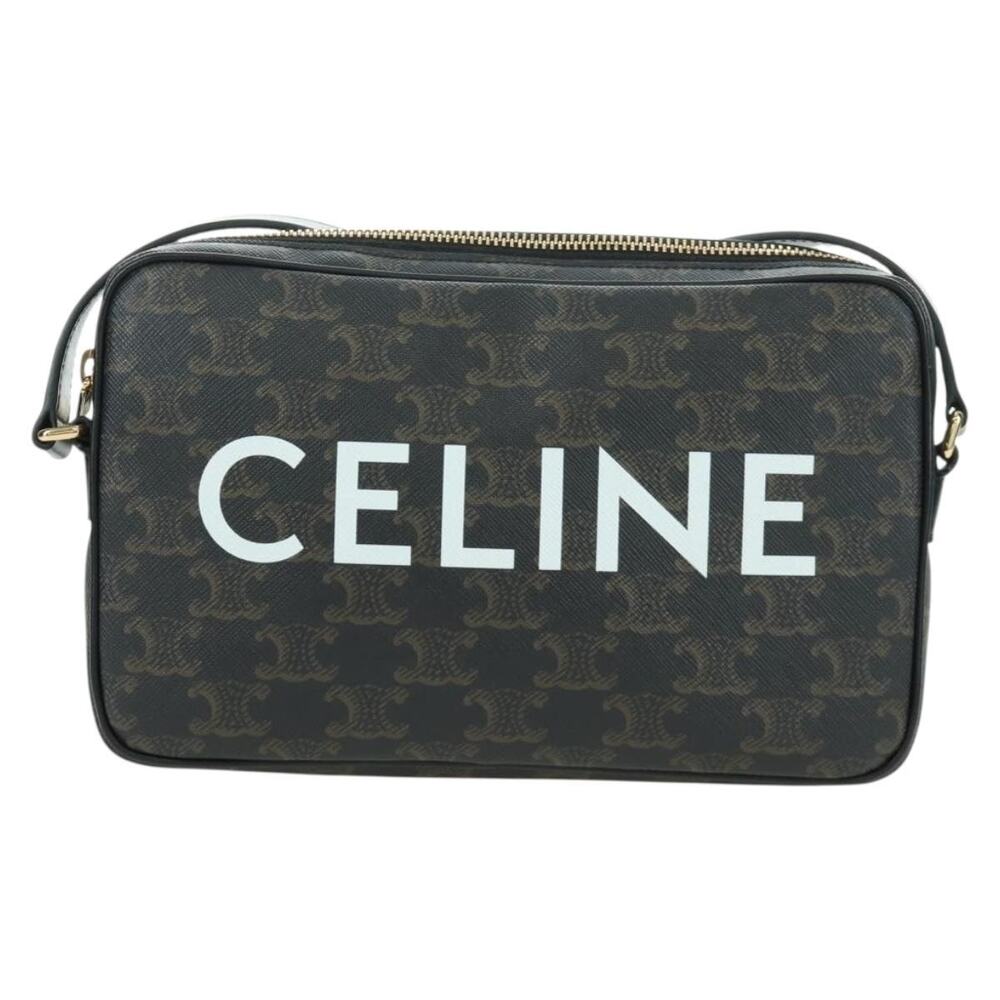 Celine Triomphe Coated Canvas Medium Messenger Bag Shoulder Bag Black